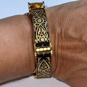 Vintage new with tags Damascene black & gold filigree‎ bracelet